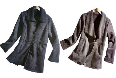 Warme  Damenjacke  mit Kragen Velour-Wildleder