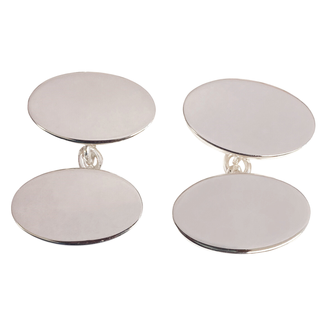 Plain Silver Oval Cufflinks
