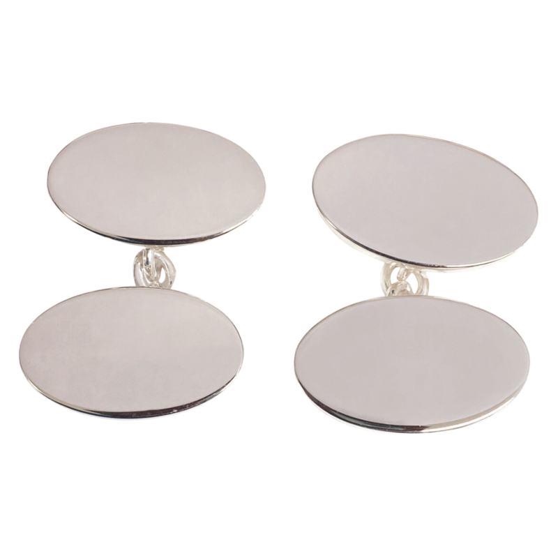 Plain Silver Oval Cufflinks