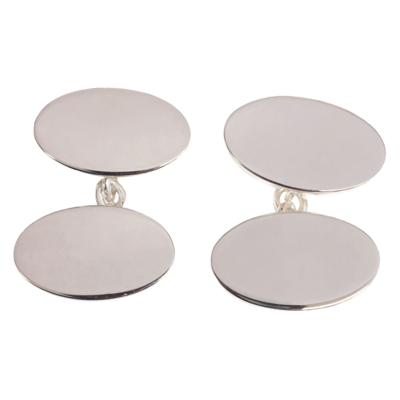 Plain Silver Oval Cufflinks