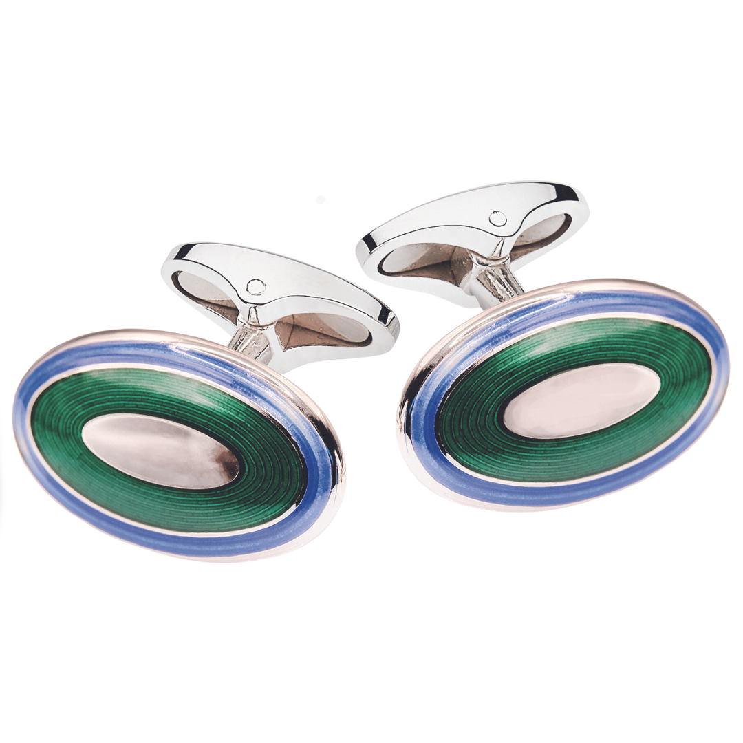 Track Cufflinks, Colour: Green/Blue Swivel Fitting