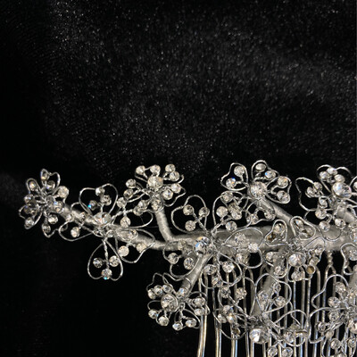 Peineta Floral en Plata con Cristales