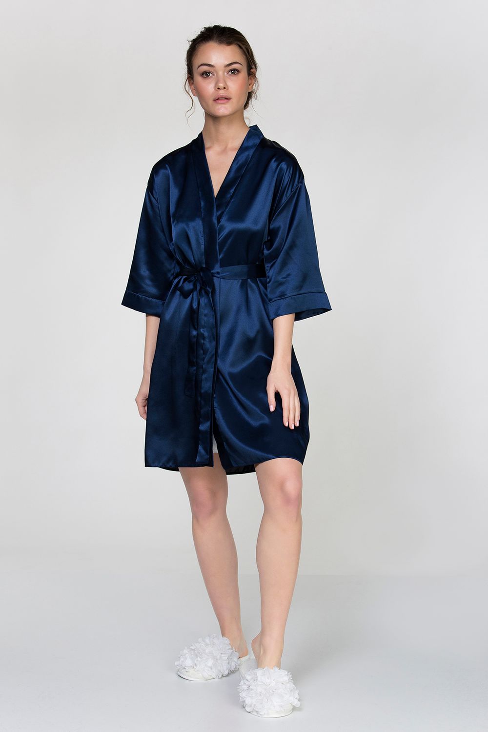 Bata de Satin Azul Marino