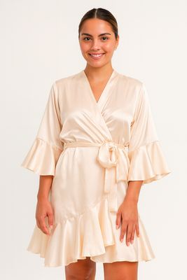 Bata Satinada con Vuelos Color Inci para Novia