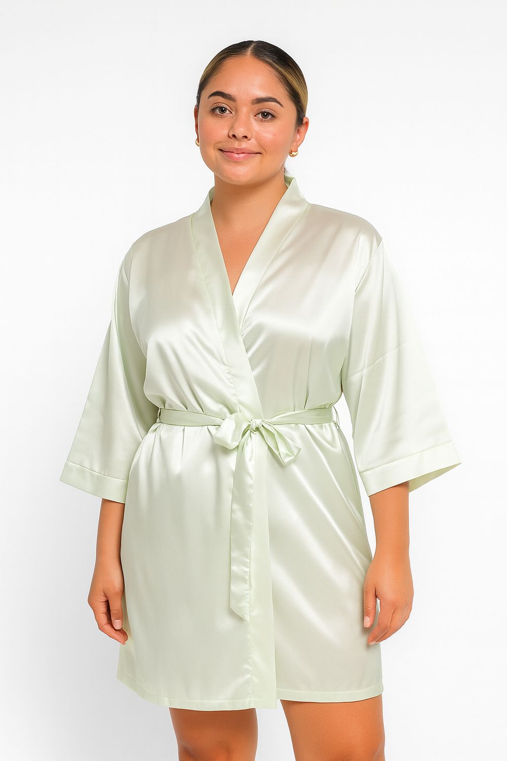 Bata de Seda Color Lima para Novia y Damas de Honor