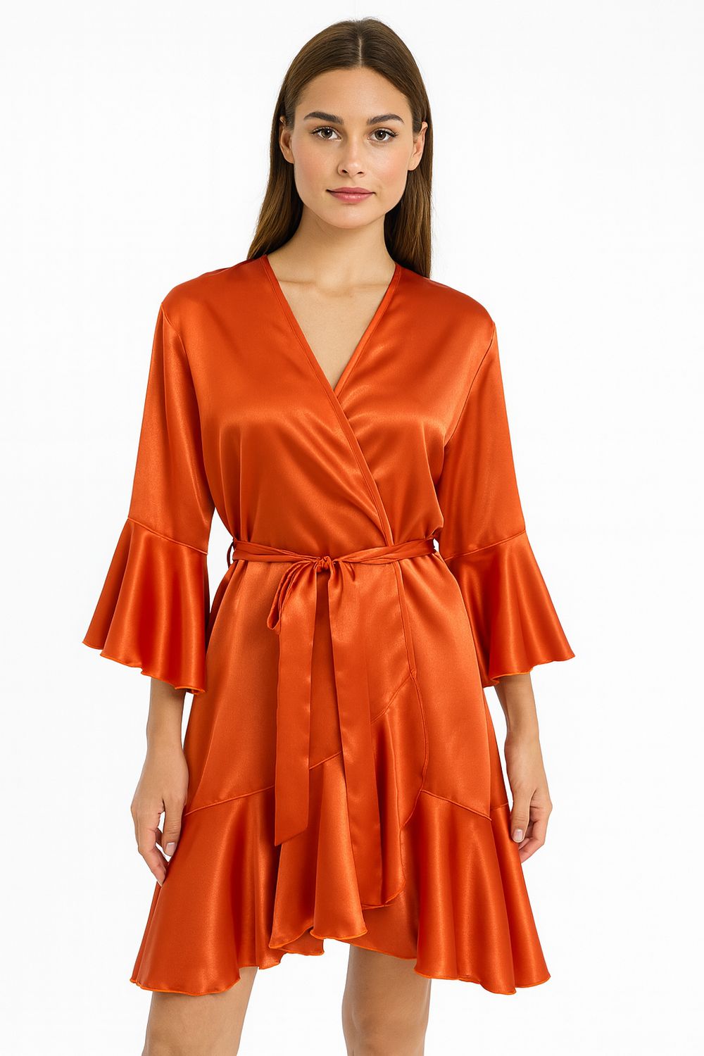 Bata de Seda Naranja con Vuelos