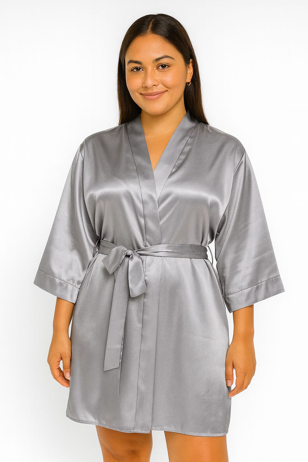 Bata de Satín Gris para Novia y Damas de Honor