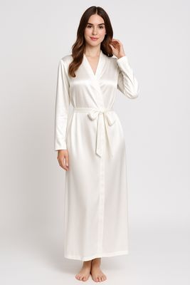 Bata de Seda Blanca Larga con Mangas Largas Elegantes para Novia