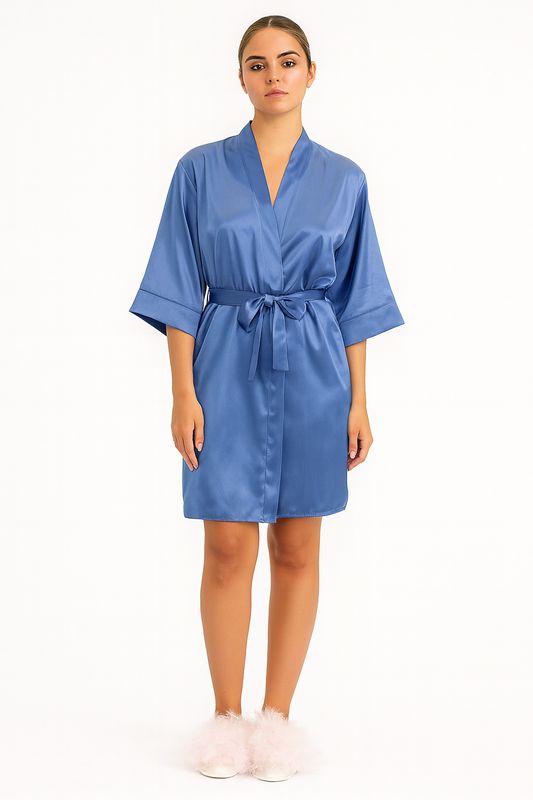 Bata de Satin Color Indigo