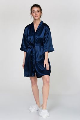 Bata de Seda Azul Marino