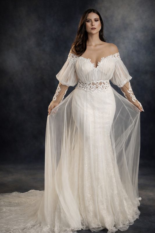 Vestido de Novia Sirena con Tul y Cola de 1 Metro – Escote Corazón y Espalda con Botones