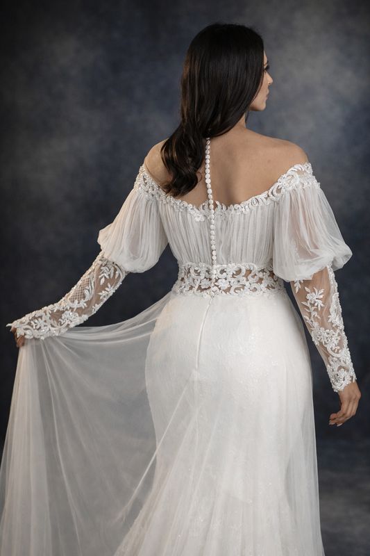 Vestido de Novia Sirena con Tul y Cola de 1 Metro – Escote Corazón y Espalda con Botones