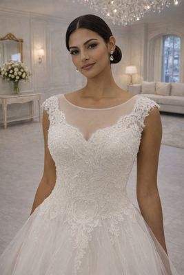 Vestido de Novia Corte A con Escote Corazón y Falda con Escarcha en Ondas