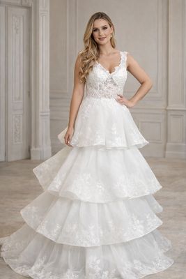 Vestido de Novia Corte A con Encaje, Escote en V y Espalda en U
