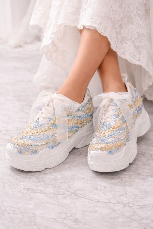 Zapatillas con Canutillos Azules y Dorados de 12 cm