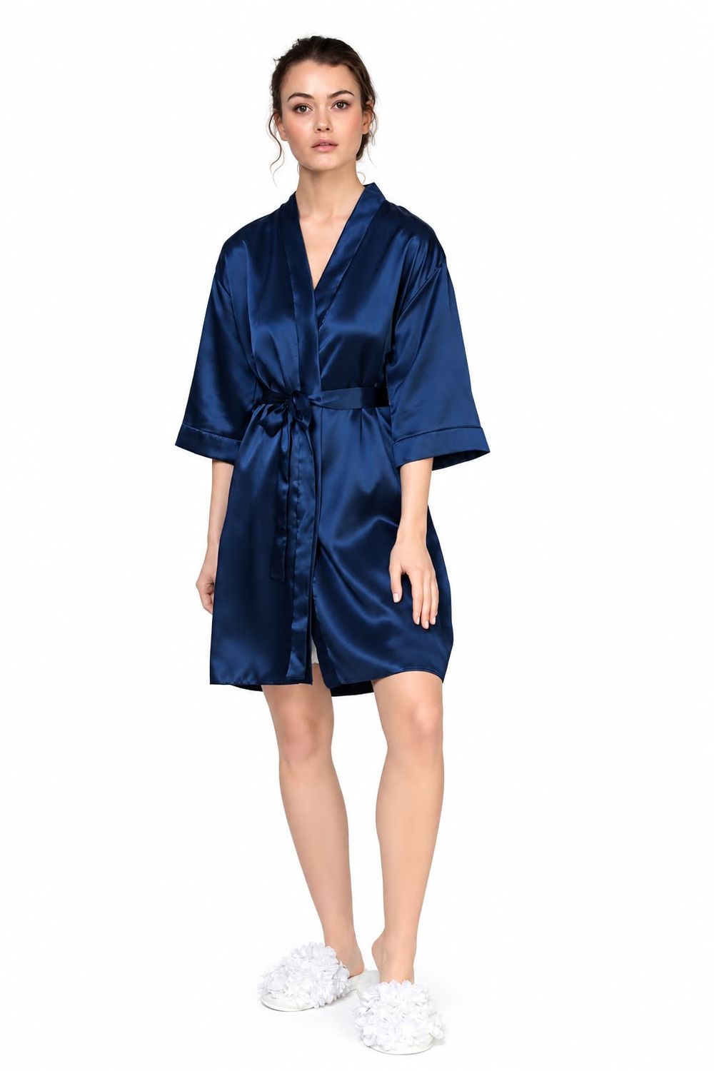 NAVY SATIN ROBE