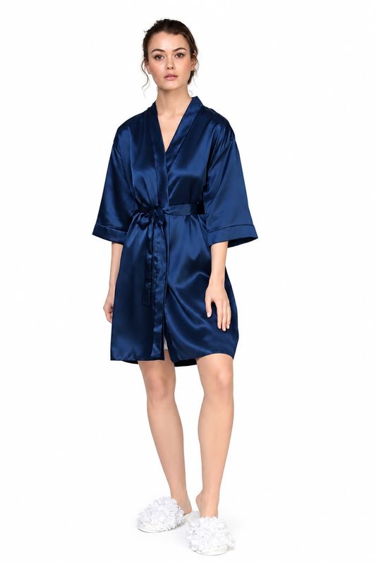 NAVY SATIN ROBE