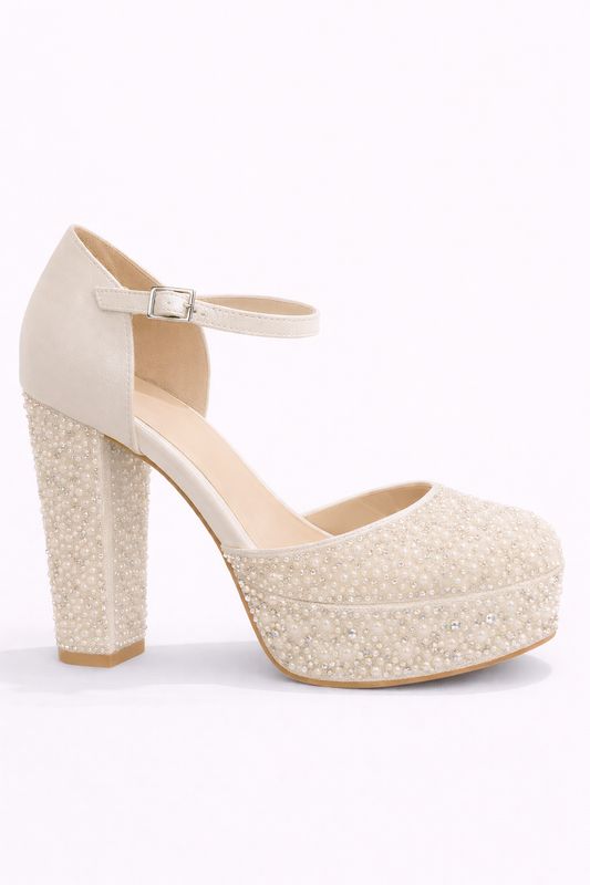 Zapato Alto Color Ivory de 12 cm con Cristales y Perlas