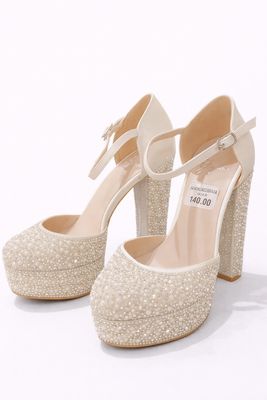 Zapato Alto Color Ivory de 12 cm con Cristales y Perlas