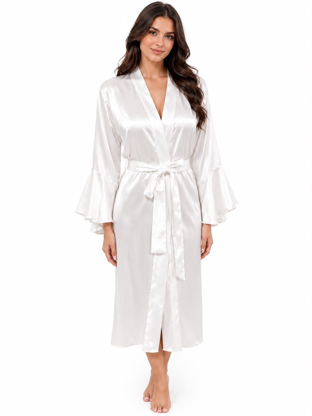 LONG WHITE RUFFLED ROBE