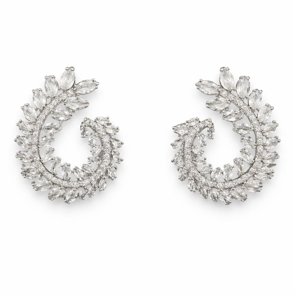 Aretes en Forma de Espiral con Hojas de Cristales