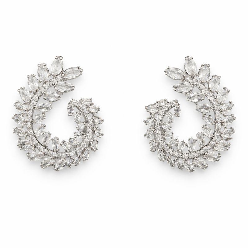 Aretes en Forma de Espiral con Hojas de Cristales