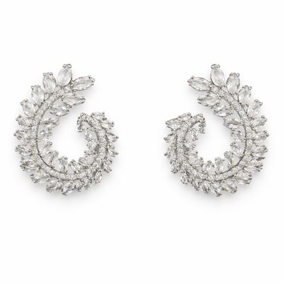 Aretes en Forma de Espiral con Hojas de Cristales