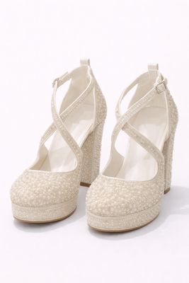 Zapato Blanco de 12 cm con Perlas y Cristales de Tiras Cruzadas