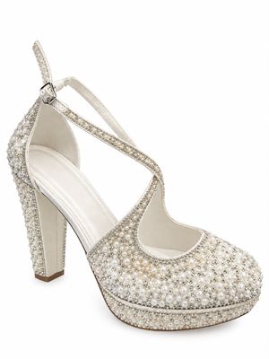 PEARL CROSSED-STRAP HEELS