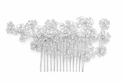 Peineta Floral en Plata con Cristales