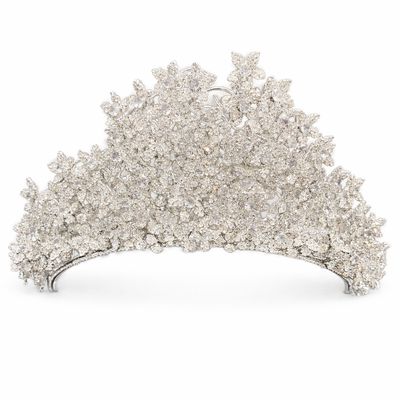 Corona Floral en Rodio Plateado