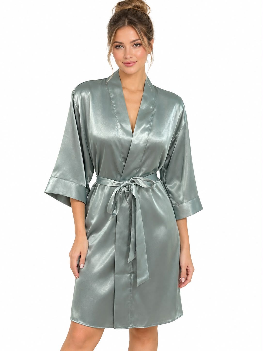 NILE GREEN SATIN ROBE
