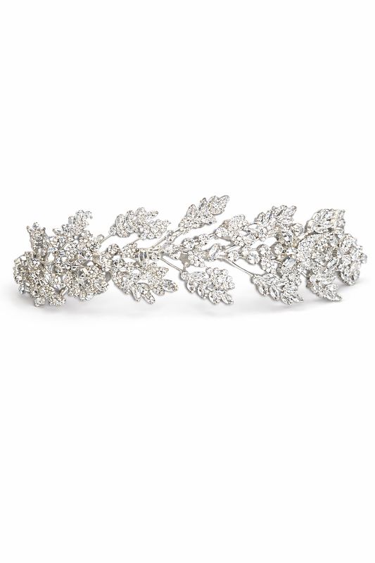 Tocado de Rodio con Cristales en Diseño de Espigas