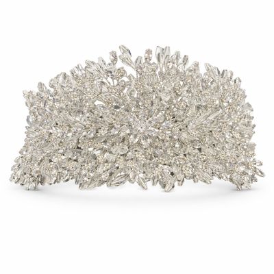 Tocado de Novia Estilo Libanés en Rodio con Cristales y Canutillos