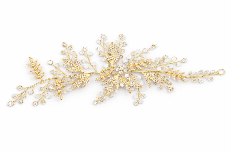 Tocado Botánico Dorado con Cristales y Canutillos