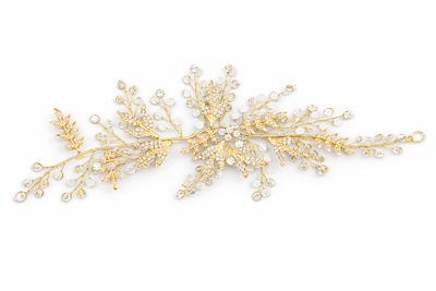 Tocado Botánico Dorado con Cristales y Canutillos