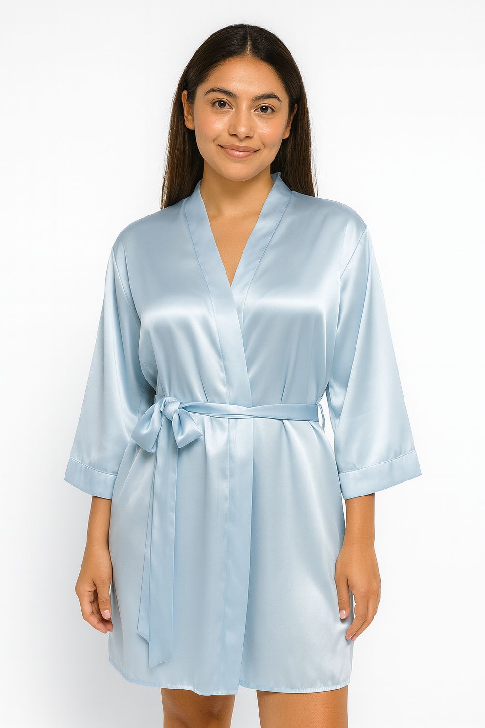 Bata de Seda Dusty Blue para Novias y Damas de Honor