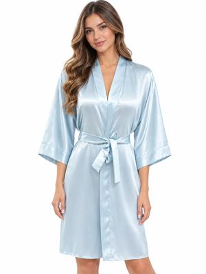 DUSTY BLUE SATIN ROBE