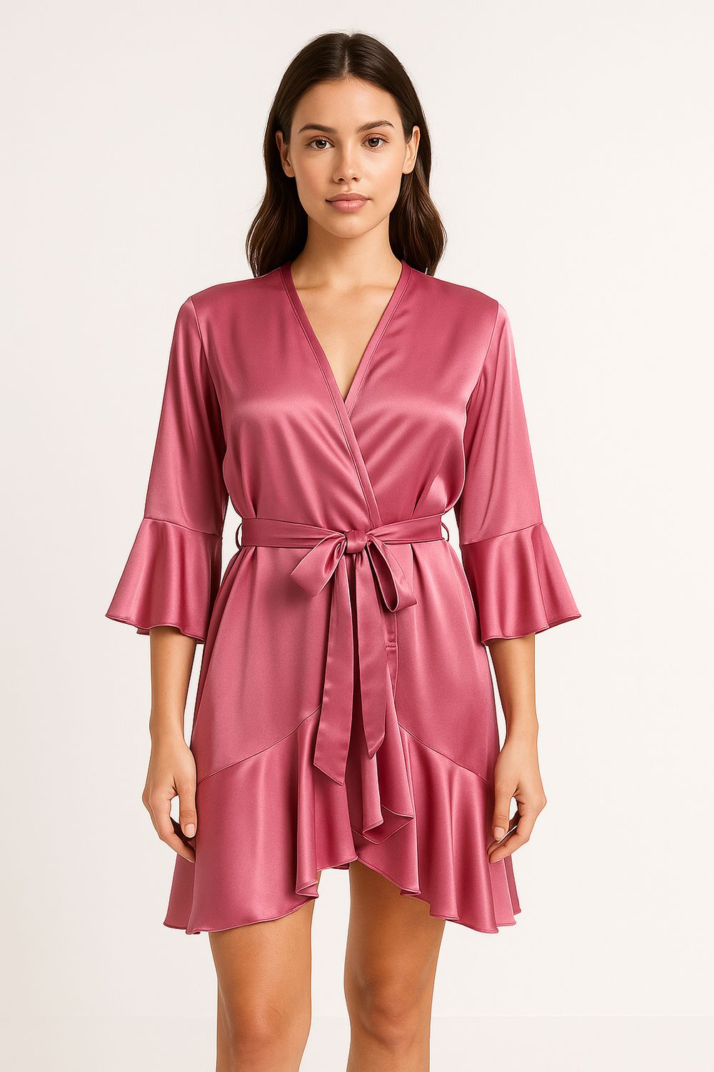 Bata de Satín Dusty Rose con Vuelos