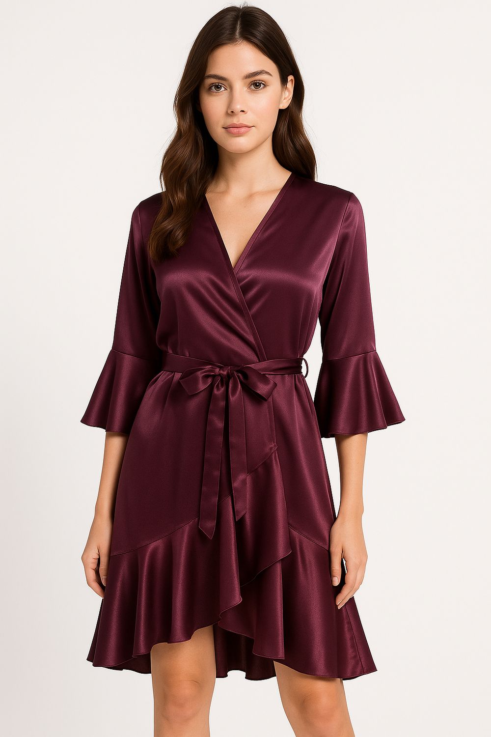 Bata de Satín Morado con Vuelos