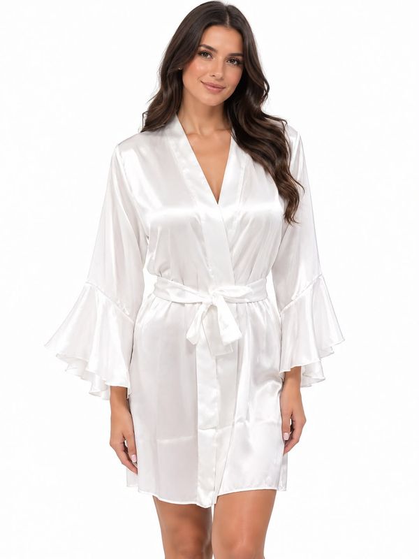 WHITE SATIN ROBE WITH ELEGANT RUFFLES