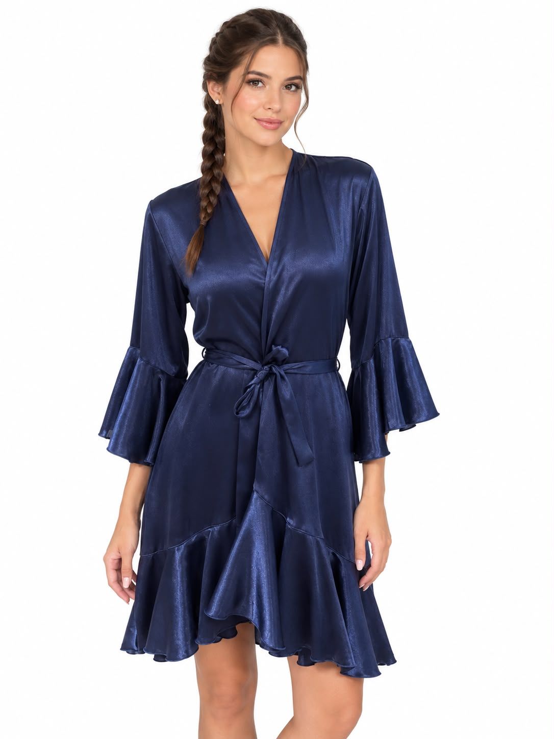 NAVY RUFFLED ROBE