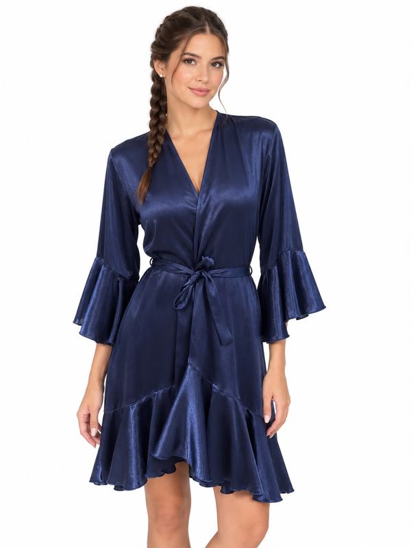 NAVY RUFFLED ROBE
