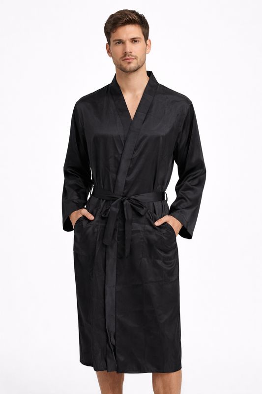 Bata de Satin Negra para Hombre