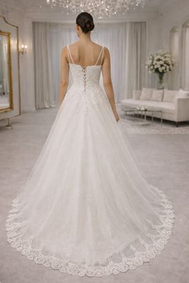 Vestido de Novia Corte A de Encaje Clásico con Tiras Dobles y Espalda Corsé