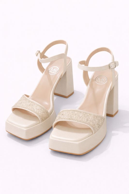 Sandalias Tono Perla de 10 cm con Tacón Ancho