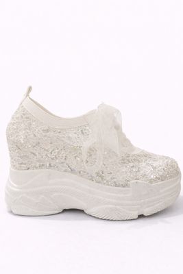 Zapatillas con Encaje y Lentejuelas Plateadas