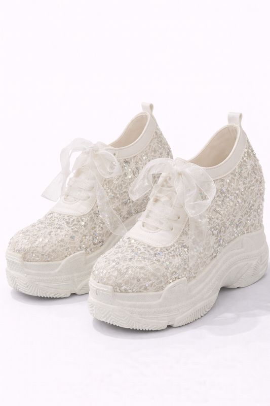 Zapatillas con Encaje y Lentejuelas Plateadas