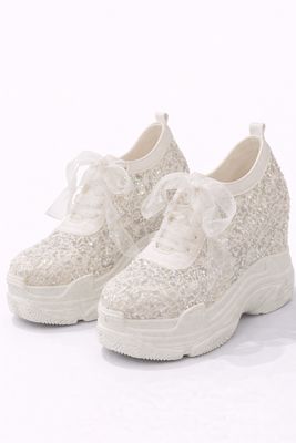 Zapatillas con Encaje y Lentejuelas Plateadas