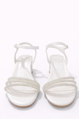 Sandalias Blancas con Tiras de Cristales y Tacón Bajo Cuadrado
